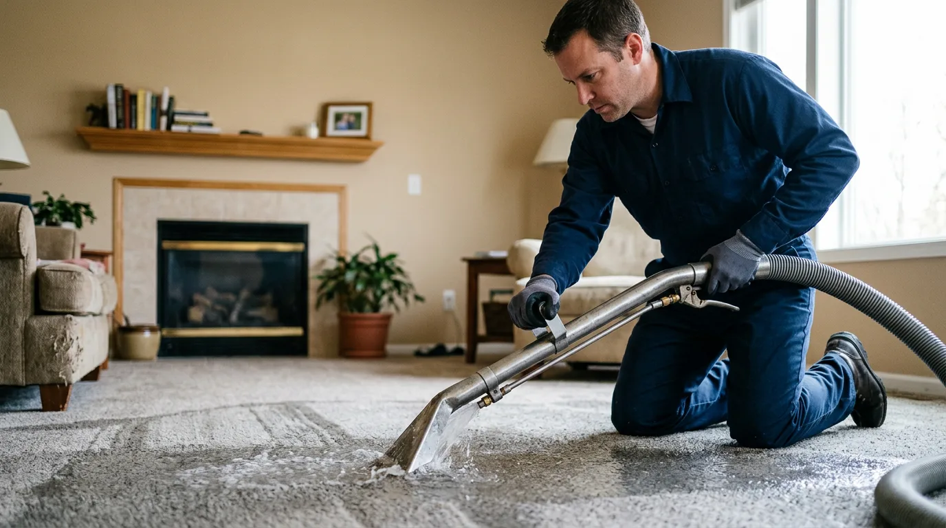 Water damage restoration technician working near Bethel, MN
